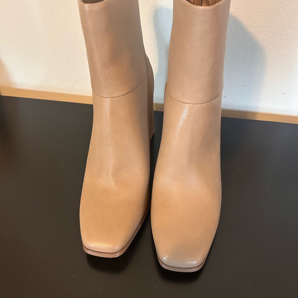 JustFab Tan Heeled Boots Square Toe